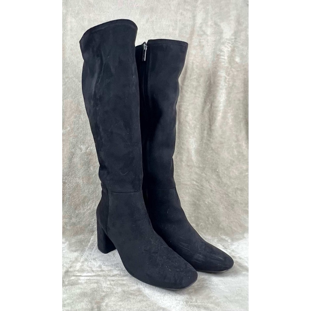Anne Klein iFlex AKLACEY Black Faux Suede Tall Block Heel Boots Womens 10M